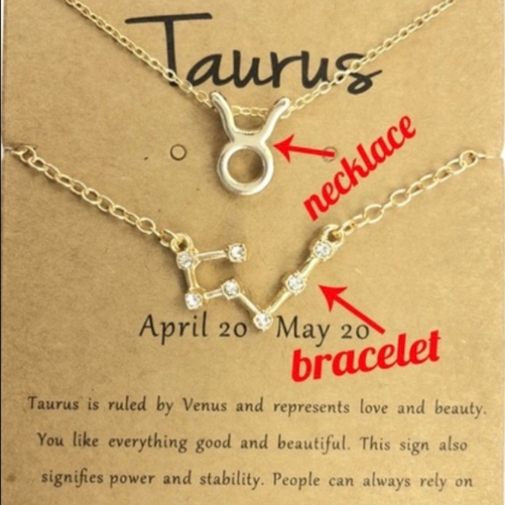 Taurus zodiac sign Necklace + Bracelet + card
